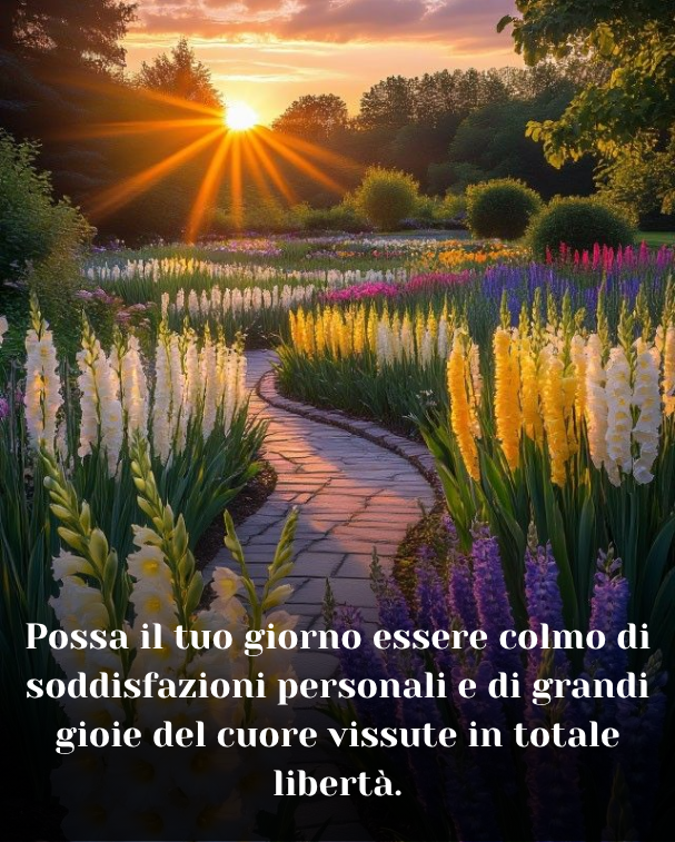 Possa il tuo giorno essere colmo di soddisfazioni personali e di grandi gioie del cuore vissute in totale libertà.