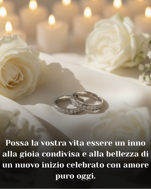 Possa la vostra vita essere un inno alla gioia condivisa e alla bellezza di un nuovo inizio celebrato con amore puro oggi.