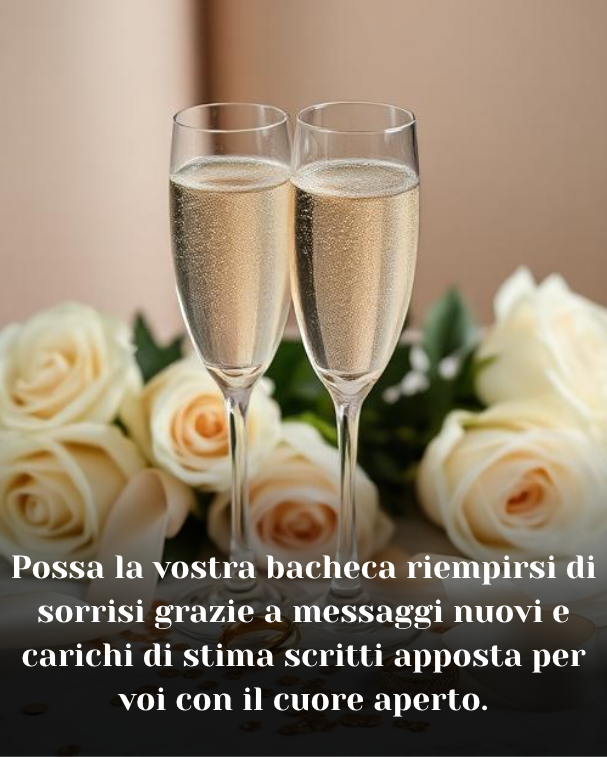 Possa la vostra bacheca riempirsi di sorrisi grazie a messaggi nuovi e carichi di stima scritti apposta per voi con il cuore aperto.