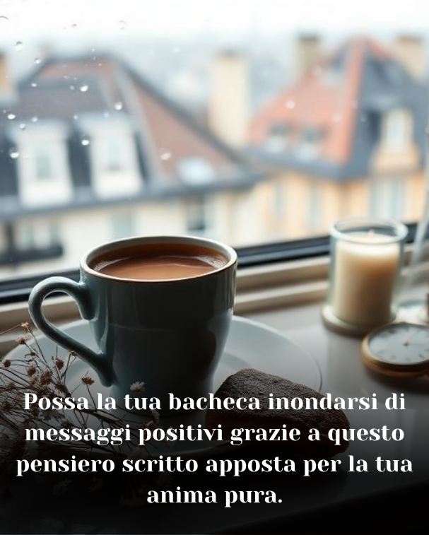 Possa la tua bacheca inondarsi di messaggi positivi grazie a questo pensiero scritto apposta per la tua anima pura.