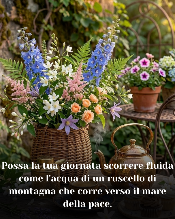 Possa la tua giornata scorrere fluida come l'acqua di un ruscello di montagna che corre verso il mare della pace.
