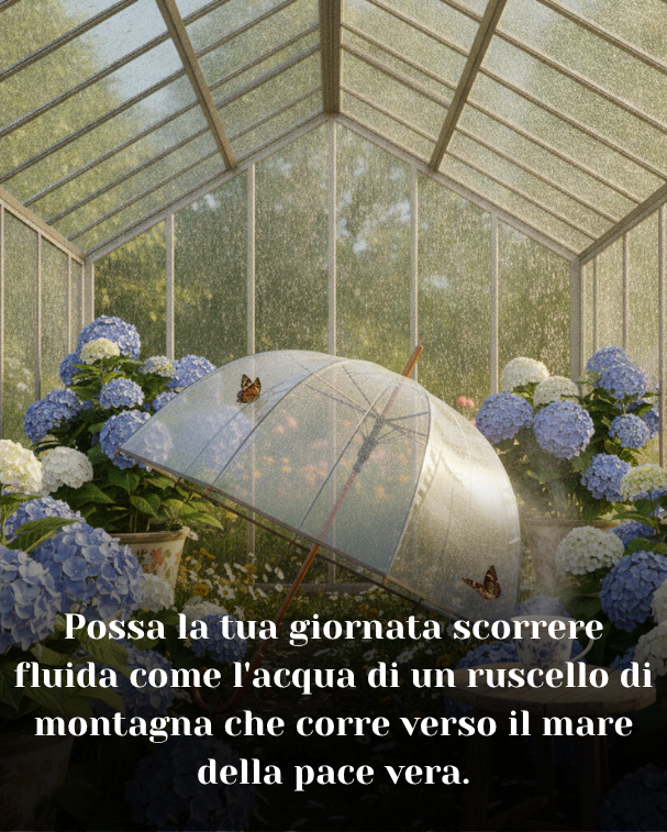 Possa la tua giornata scorrere fluida come l'acqua di un ruscello di montagna che corre verso il mare della pace vera.