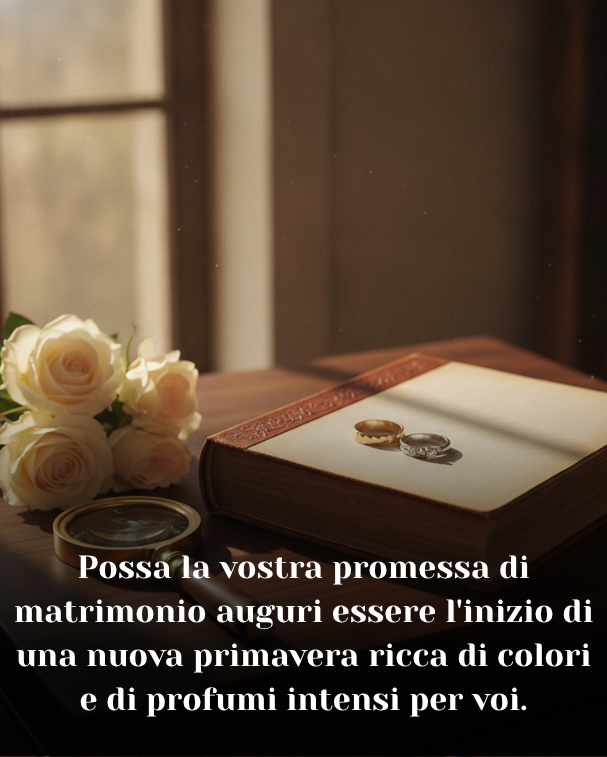 Possa la vostra promessa di matrimonio auguri essere l'inizio di una nuova primavera ricca di colori e di profumi intensi per voi.