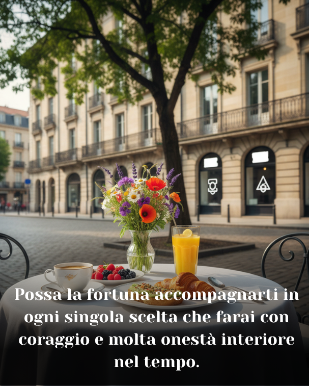 Possa la fortuna accompagnarti in ogni singola scelta che farai con coraggio e molta onestà interiore nel tempo.