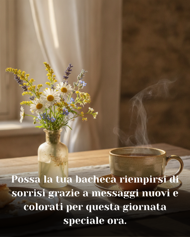 Possa la tua bacheca riempirsi di sorrisi grazie a messaggi nuovi e colorati per questa giornata speciale ora