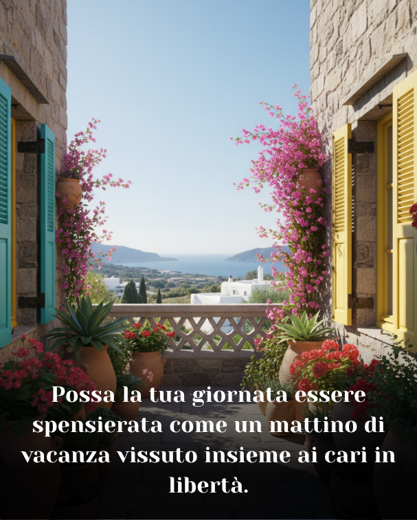 Possa la tua giornata essere spensierata come un mattino di vacanza vissuto insieme ai cari in libertà