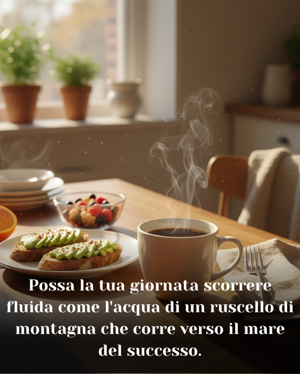 Possa la tua giornata scorrere fluida come l'acqua di un ruscello di montagna che corre verso il mare del successo