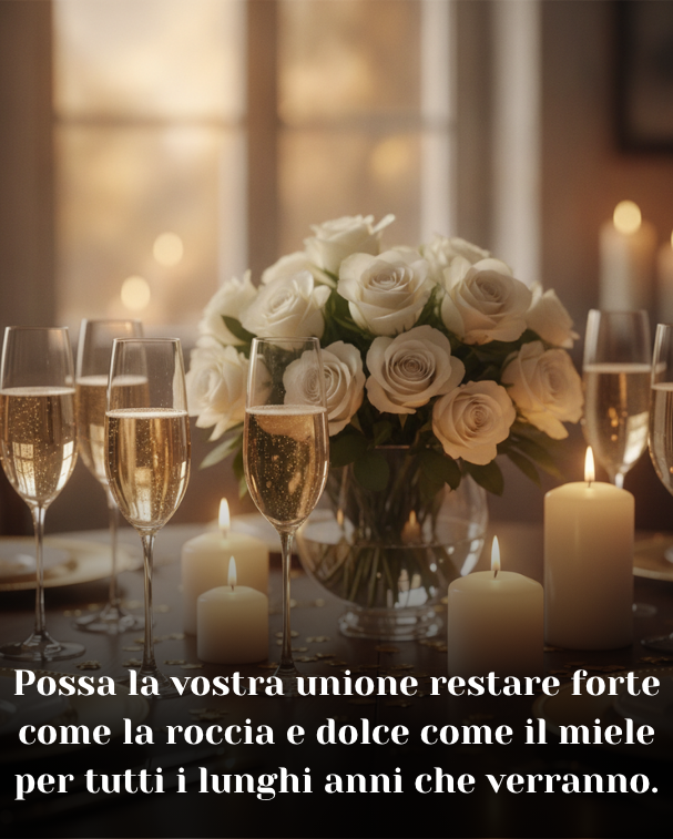 Possa la vostra unione restare forte come la roccia e dolce come il miele per tutti i lunghi anni che verranno.