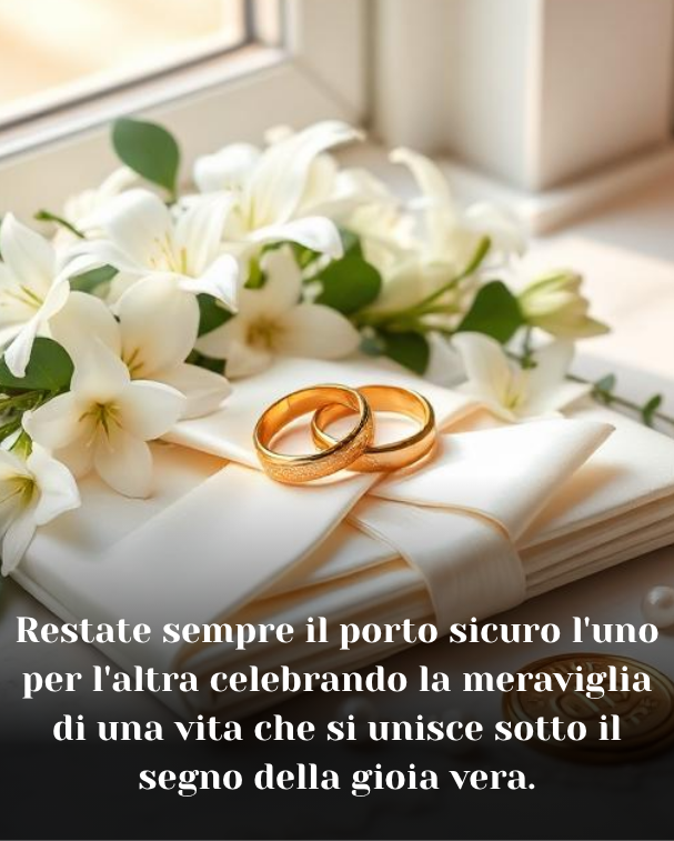 Restate sempre il porto sicuro l'uno per l'altra celebrando la meraviglia di una vita che si unisce sotto il segno della gioia vera.