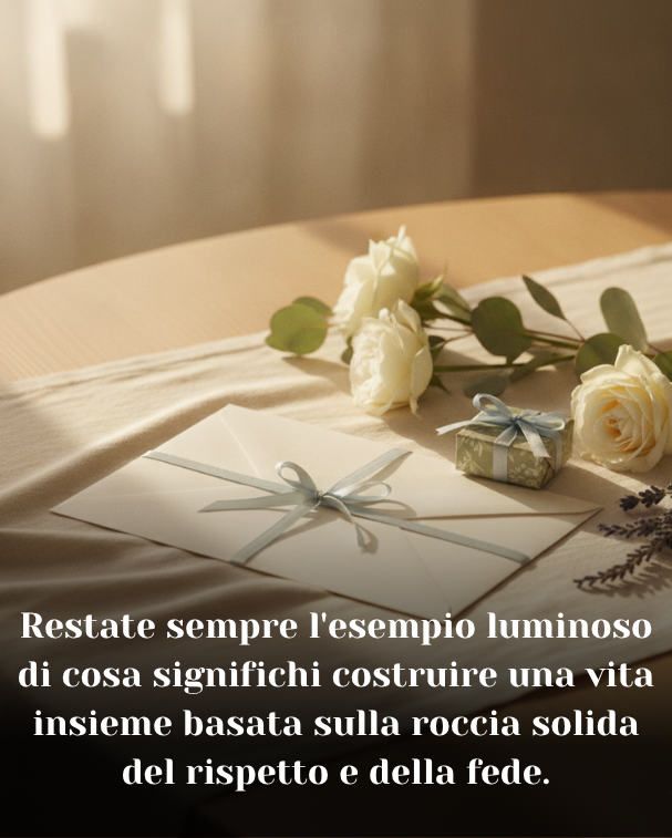 Restate sempre l'esempio luminoso di cosa significhi costruire una vita insieme basata sulla roccia solida del rispetto e della fede.