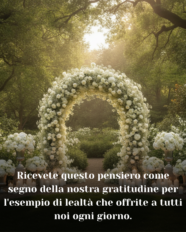 Ricevete questo pensiero come segno della nostra gratitudine per l'esempio di lealtà che offrite a tutti noi ogni giorno.