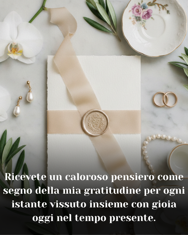 Ricevete un caloroso pensiero come segno della mia gratitudine per ogni istante vissuto insieme con gioia oggi nel tempo presente.