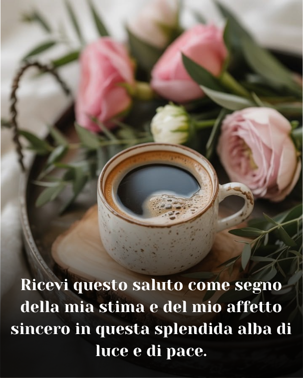 Ricevi questo saluto come segno della mia stima e del mio affetto sincero in questa splendida alba di luce e di pace.