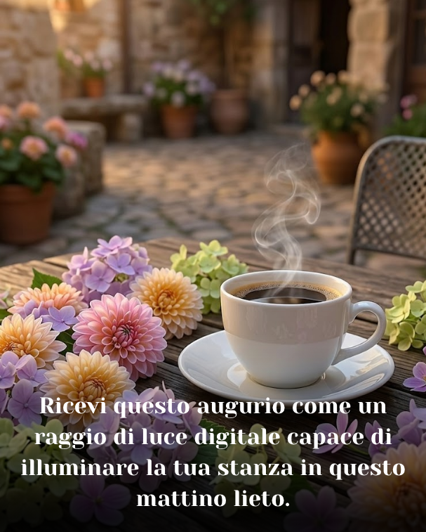 Ricevi questo augurio come un raggio di luce digitale capace di illuminare la tua stanza in questo mattino lieto.