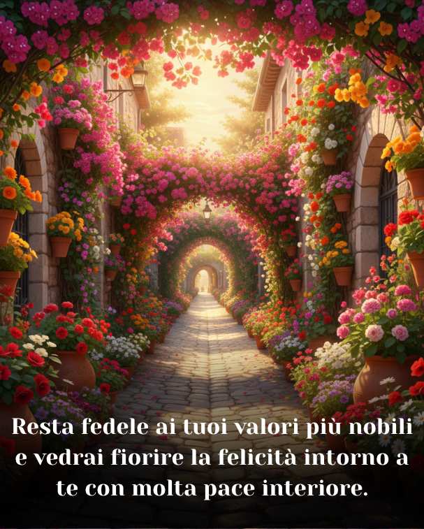 Resta fedele ai tuoi valori più nobili e vedrai fiorire la felicità intorno a te con molta pace interiore