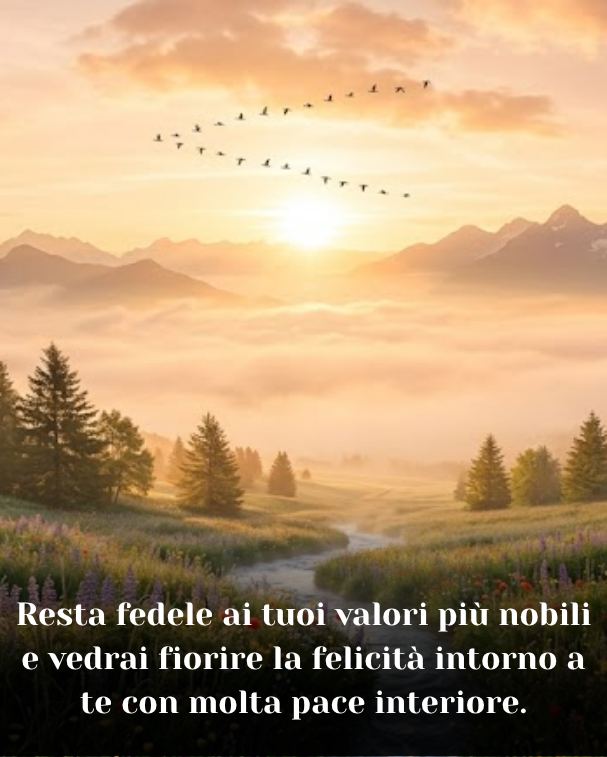 Resta fedele ai tuoi valori più nobili e vedrai fiorire la felicità intorno a te con molta pace interiore