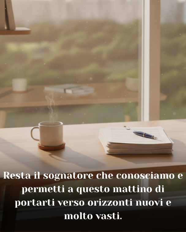 Resta il sognatore che conosciamo e permetti a questo mattino di portarti verso orizzonti nuovi e molto vasti
