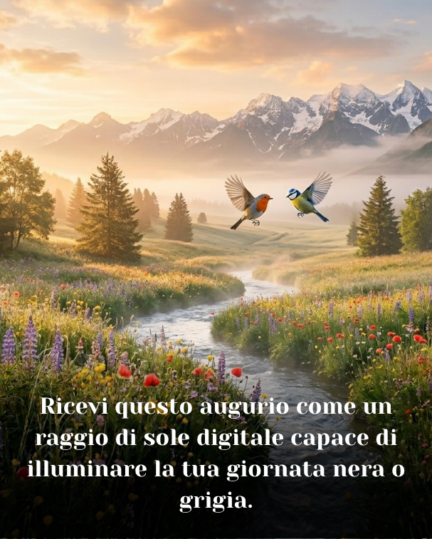 Ricevi questo augurio come un raggio di sole digitale capace di illuminare la tua giornata nera o grigia