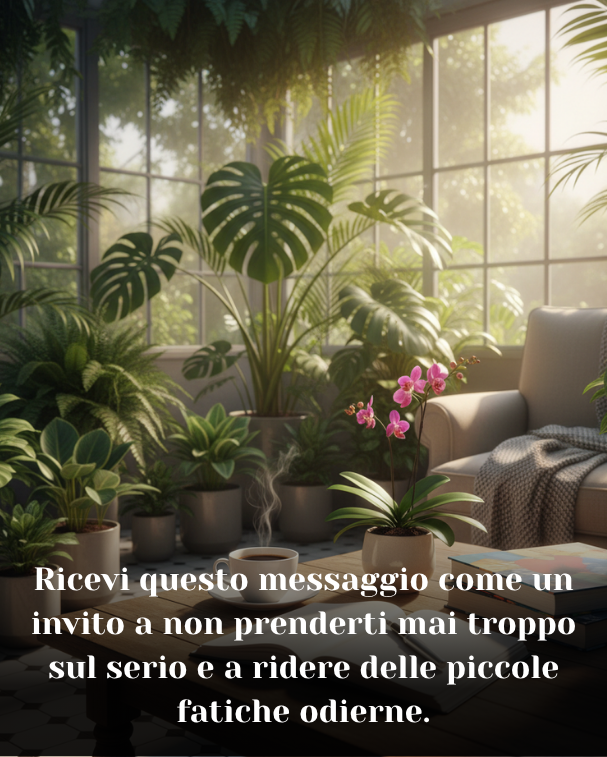 Ricevi questo messaggio come un invito a non prenderti mai troppo sul serio e a ridere delle piccole fatiche odierne