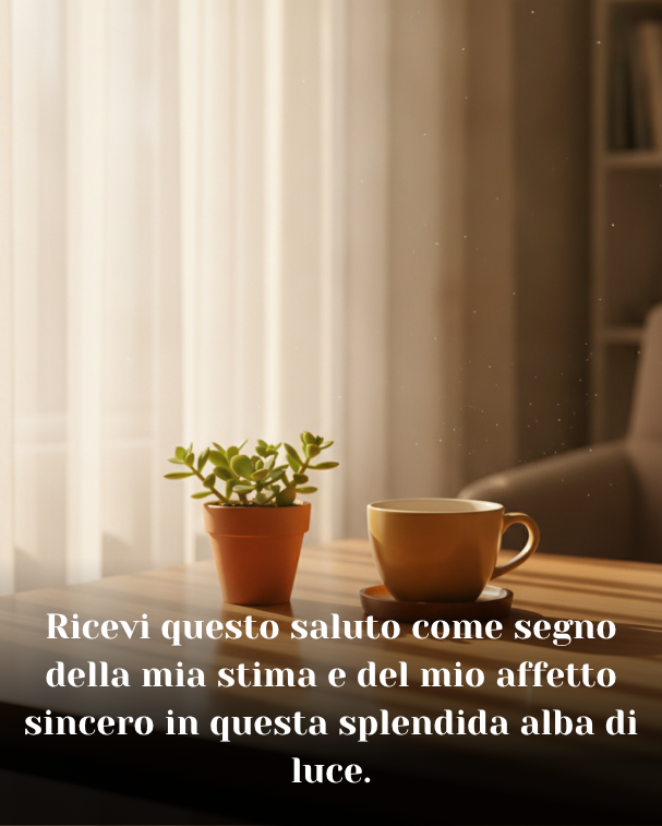 Ricevi questo saluto come segno della mia stima e del mio affetto sincero in questa splendida alba di luce