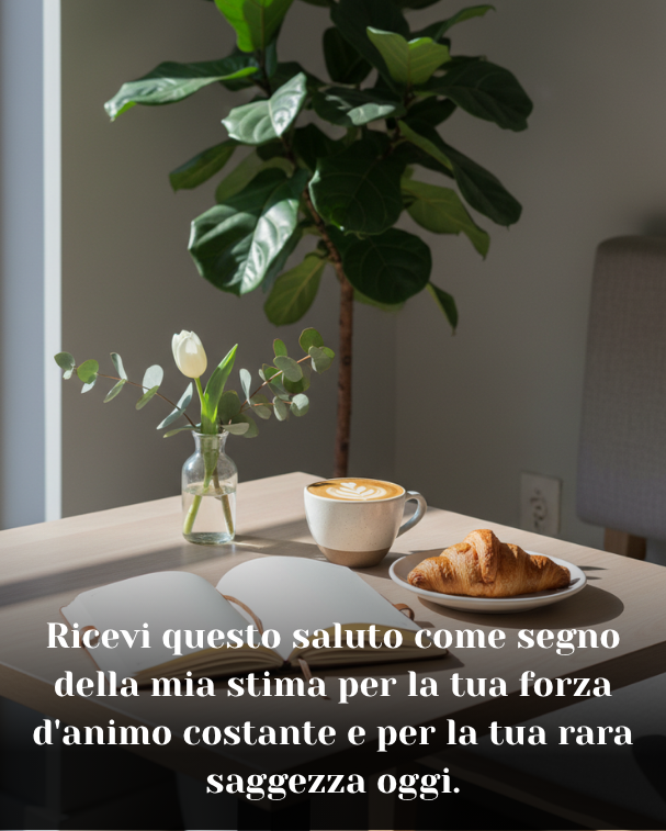 Ricevi questo saluto come segno della mia stima per la tua forza d'animo costante e per la tua rara saggezza oggi