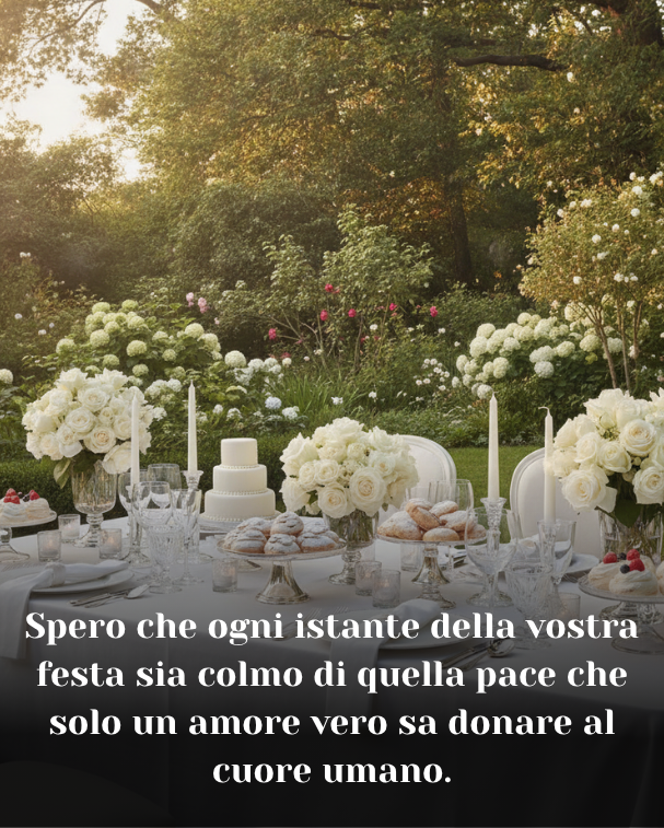 Spero che ogni istante della vostra festa sia colmo di quella pace che solo un amore vero sa donare al cuore umano.