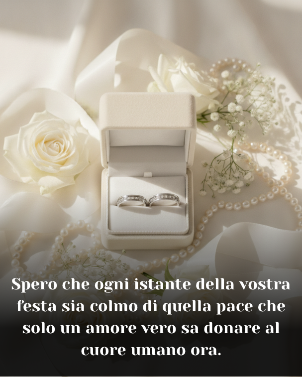Spero che ogni istante della vostra festa sia colmo di quella pace che solo un amore vero sa donare al cuore umano ora.