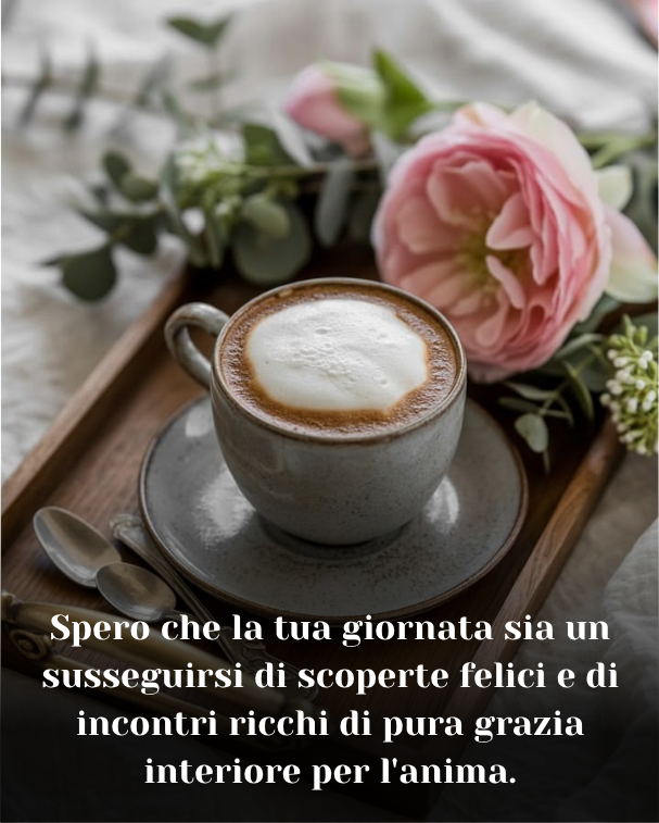 Spero che la tua giornata sia un susseguirsi di scoperte felici e di incontri ricchi di pura grazia interiore per l'anima.