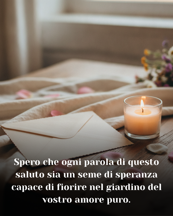 Spero che ogni parola di questo saluto sia un seme di speranza capace di fiorire nel giardino del vostro amore puro.
