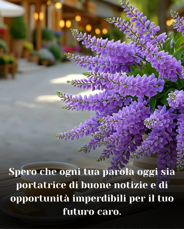 Spero che ogni tua parola oggi sia portatrice di buone notizie e di opportunità imperdibili per il tuo futuro caro.