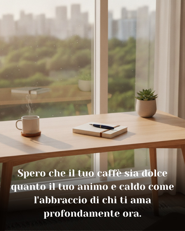 Spero che il tuo caffè sia dolce quanto il tuo animo e caldo come l'abbraccio di chi ti ama profondamente ora
