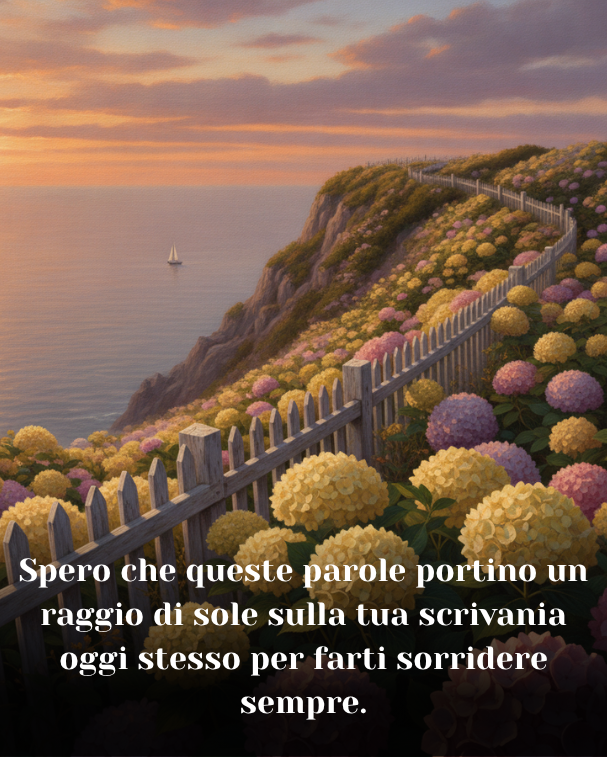 Spero che queste parole portino un raggio di sole sulla tua scrivania oggi stesso per farti sorridere sempre