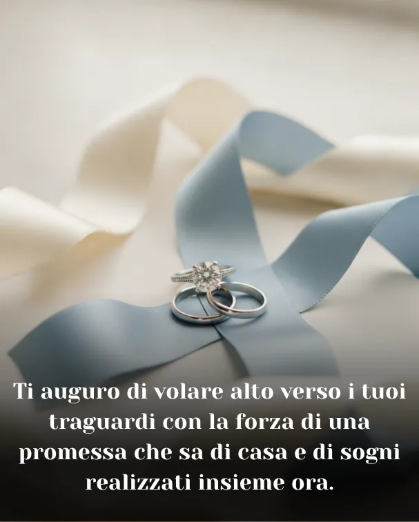 Ti auguro di volare alto verso i tuoi traguardi con la forza di una promessa che sa di casa e di sogni realizzati insieme ora.