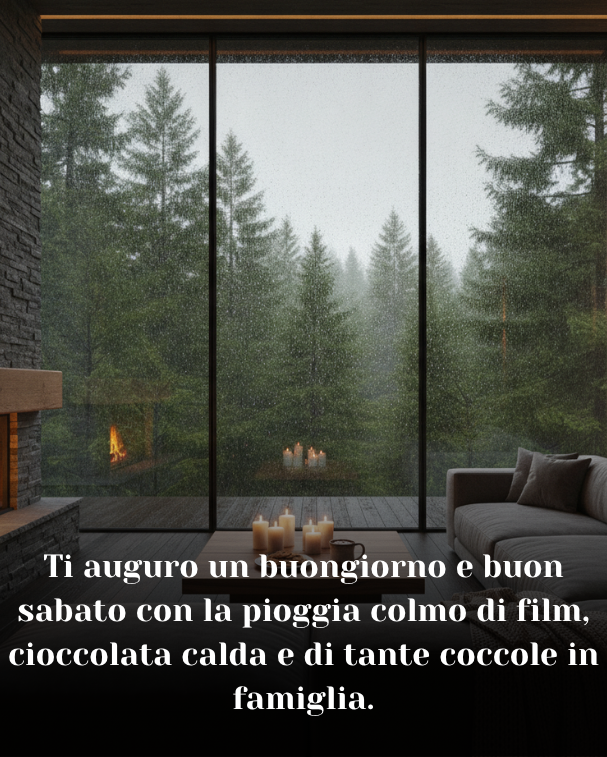 Ti auguro un buongiorno e buon sabato con la pioggia colmo di film, cioccolata calda e di tante coccole in famiglia.