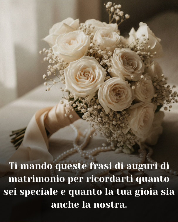 Ti mando queste frasi di auguri di matrimonio per ricordarti quanto sei speciale e quanto la tua gioia sia anche la nostra.