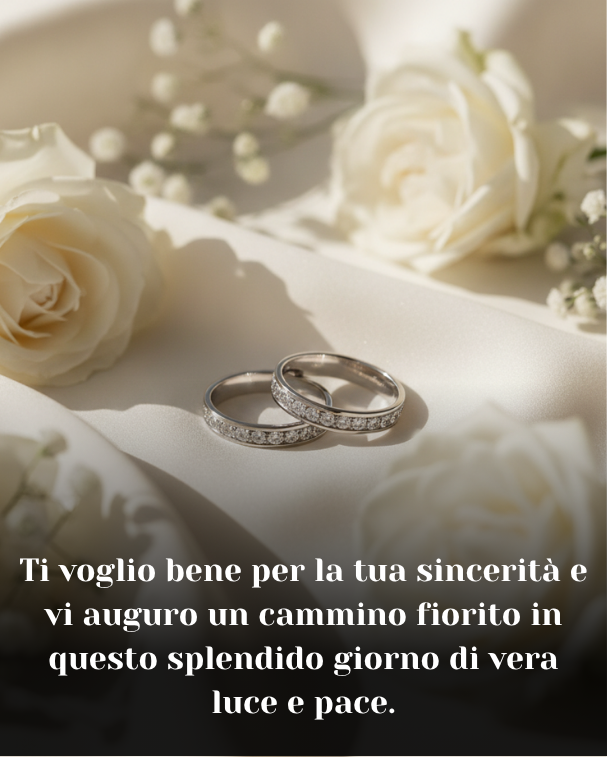 Ti voglio bene per la tua sincerità e vi auguro un cammino fiorito in questo splendido giorno di vera luce e pace.