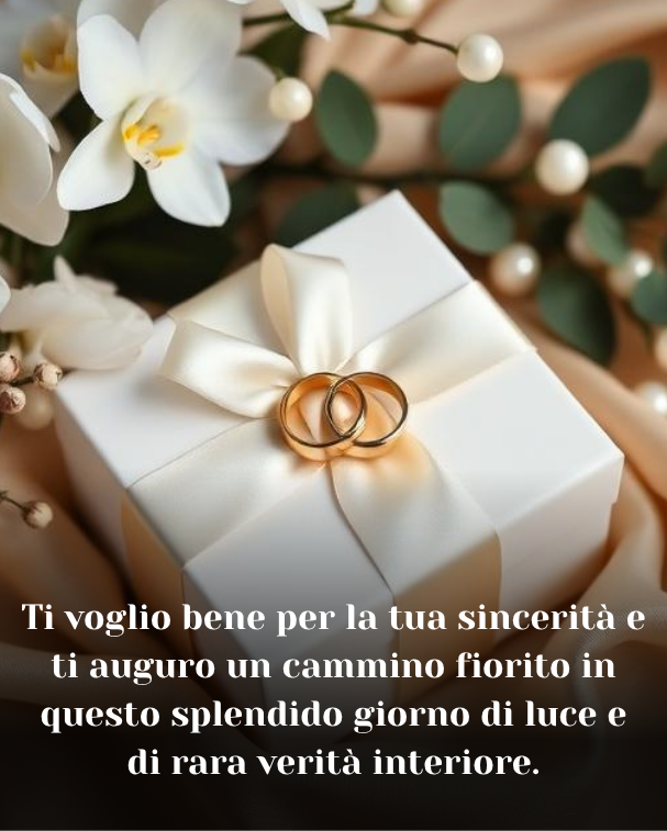 Ti voglio bene per la tua sincerità e ti auguro un cammino fiorito in questo splendido giorno di luce e di rara verità interiore.