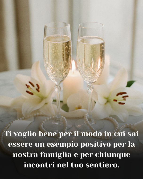 Ti voglio bene per il modo in cui sai essere un esempio positivo per la nostra famiglia e per chiunque incontri nel tuo sentiero.