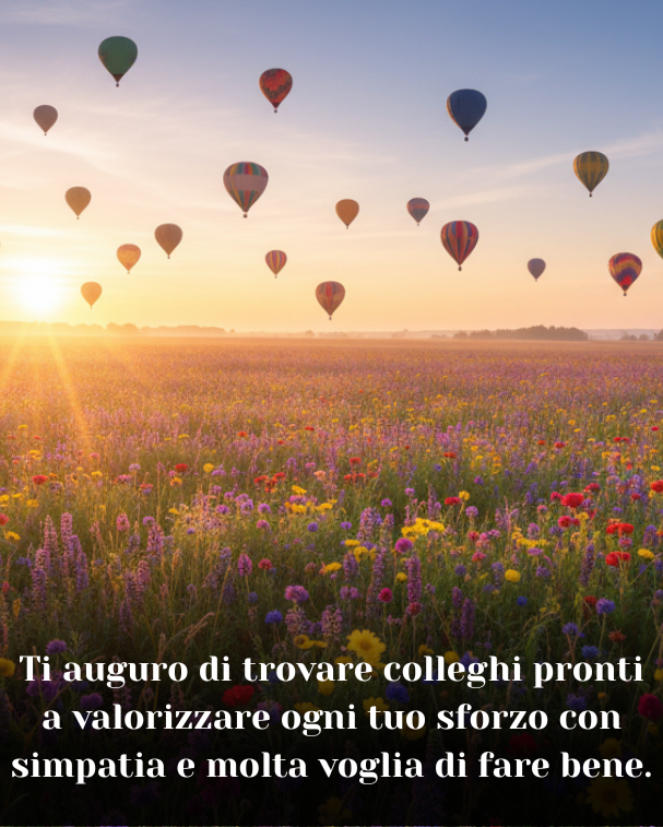 Ti auguro di trovare colleghi pronti a valorizzare ogni tuo sforzo con simpatia e molta voglia di fare bene