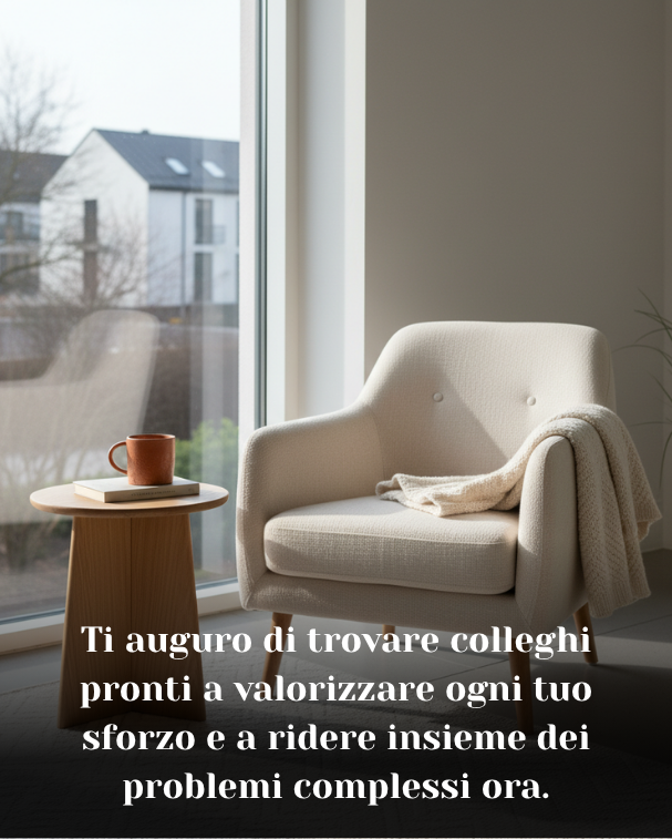 Ti auguro di trovare colleghi pronti a valorizzare ogni tuo sforzo e a ridere insieme dei problemi complessi ora