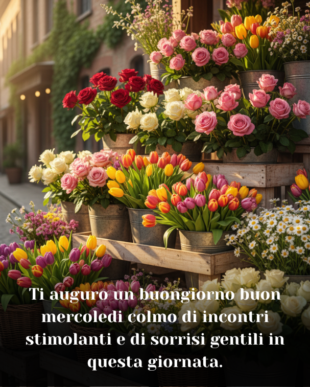 Ti auguro un buongiorno buon mercoledi colmo di incontri stimolanti e di sorrisi gentili in questa giornata
