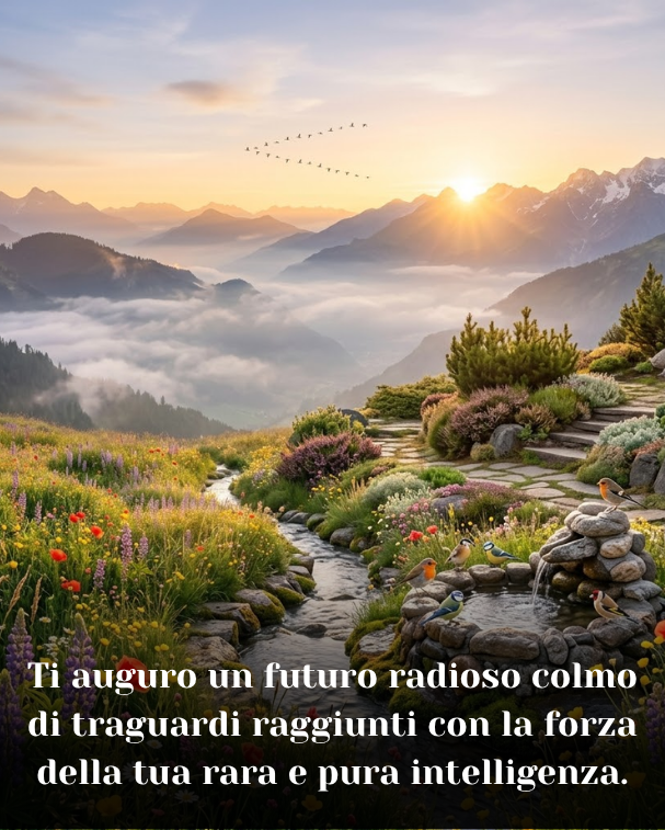 Ti auguro un futuro radioso colmo di traguardi raggiunti con la forza della tua rara e pura intelligenza