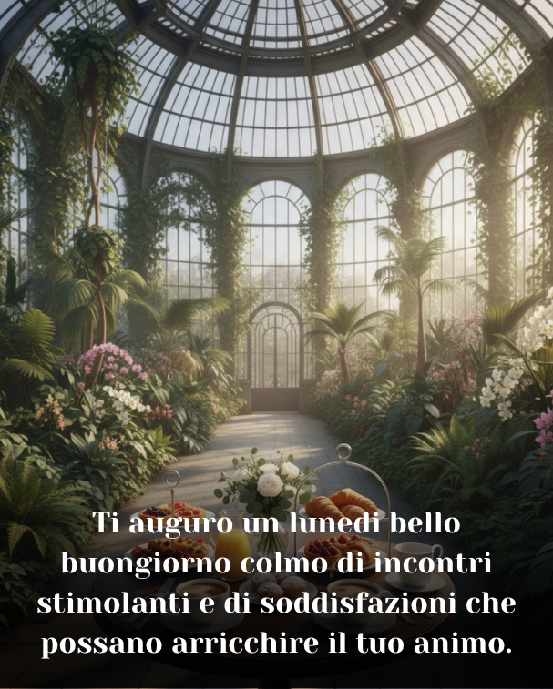 Ti auguro un lunedi bello buongiorno colmo di incontri stimolanti e di soddisfazioni che possano arricchire il tuo animo