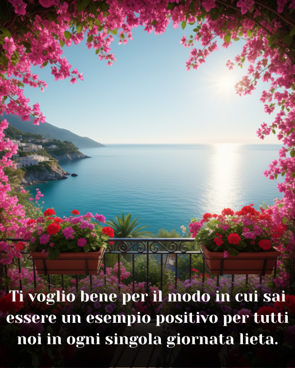 Ti voglio bene per il modo in cui sai essere un esempio positivo per tutti noi in ogni singola giornata lieta