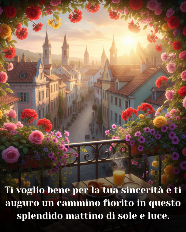 Ti voglio bene per la tua sincerità e ti auguro un cammino fiorito in questo splendido mattino di sole e luce