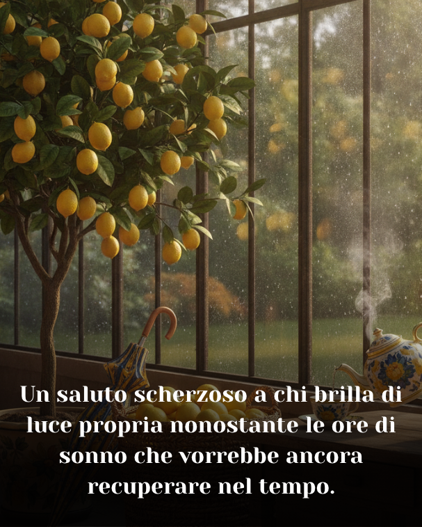 Un saluto scherzoso a chi brilla di luce propria nonostante le ore di sonno che vorrebbe ancora recuperare nel tempo.