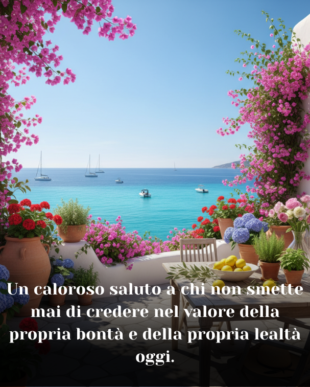 Un caloroso saluto a chi non smette mai di credere nel valore della propria bontà e della propria lealtà oggi