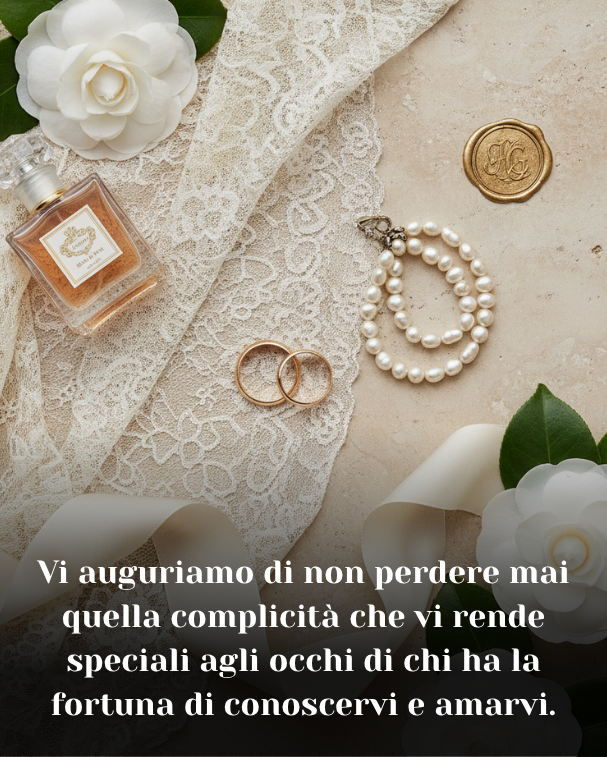 Vi auguriamo di non perdere mai quella complicità che vi rende speciali agli occhi di chi ha la fortuna di conoscervi e amarvi.