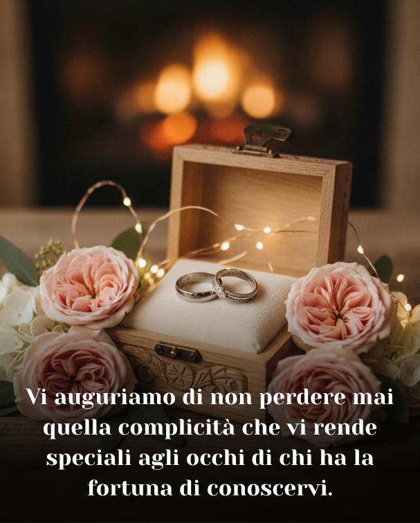 Vi auguriamo di non perdere mai quella complicità che vi rende speciali agli occhi di chi ha la fortuna di conoscervi.