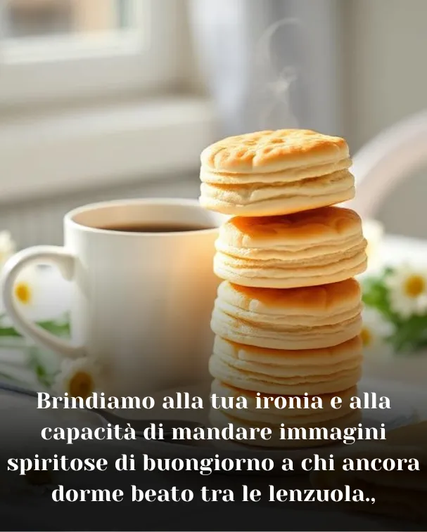 Brindiamo alla tua ironia e alla capacità di mandare immagini spiritose di buongiorno a chi ancora dorme beato tra le lenzuola.,